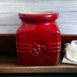 Vintage LE CREUSET Red Ombre Cerise Berry Jam Jar 4" French Ceramic